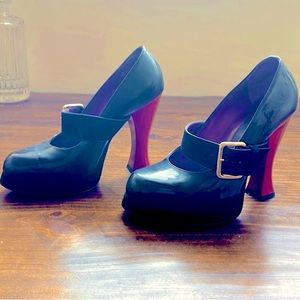 Marni black Mary Jane platforms with red accent 4” heels